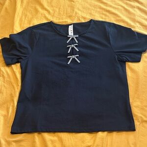 Dolan Black Short Sleeve Tee with Bow Accents
